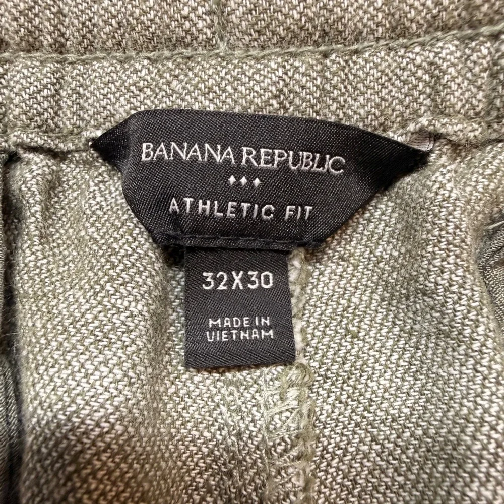 Banana Republic Linen Blend Pants Mens 32x27 Athletic Fit Olive Green Drawstring
